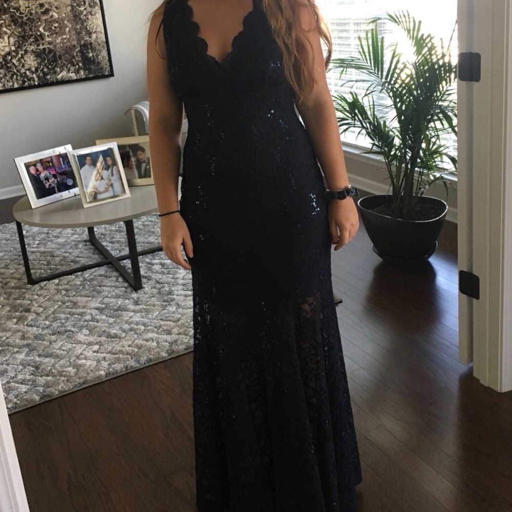 Navy Blue Lace Formal Dress